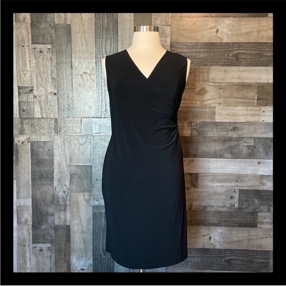 LBD sleeveless black midi dress large professional workwear minimalist party